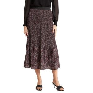 Adrianna Papell Pleated Georgette Skirt Office Date Black Blush Ditsy Dot Small
